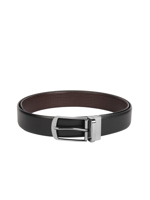 

CHRISTOPOLO Men Black & Brown Textured Genuine Leather Reversible Belt