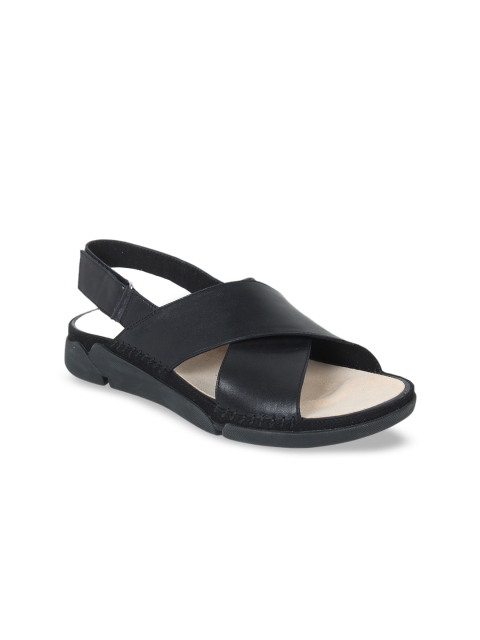

Clarks Women Black Solid Leather Open Toe Flats