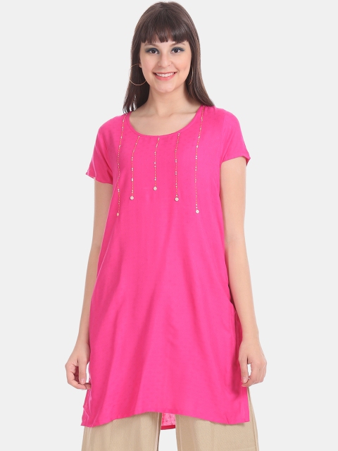 

Karigari Women Pink Embroidered Straight Kurta