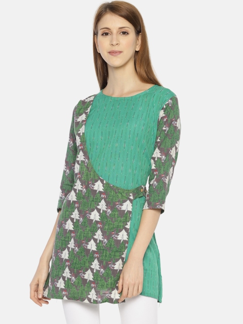 

Resha Women Green & White Printed Layered A-line Handloom Kurti