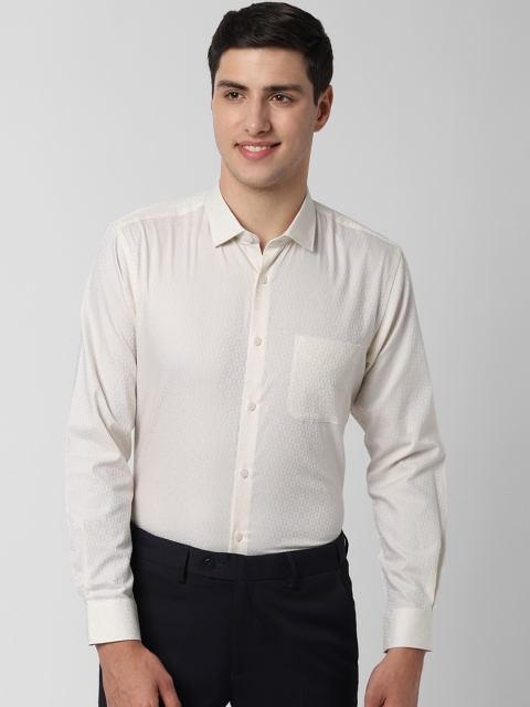 

Peter England Men Cream-Coloured Regular Fit Self Design Formal Shirt