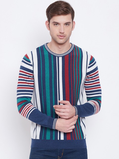 

BLACK BUCK Men Blue & Green Striped Pullover