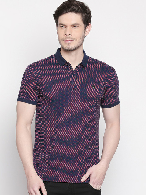 

Mufti Men Navy Blue Printed Slim Fit Polo Collar T-shirt