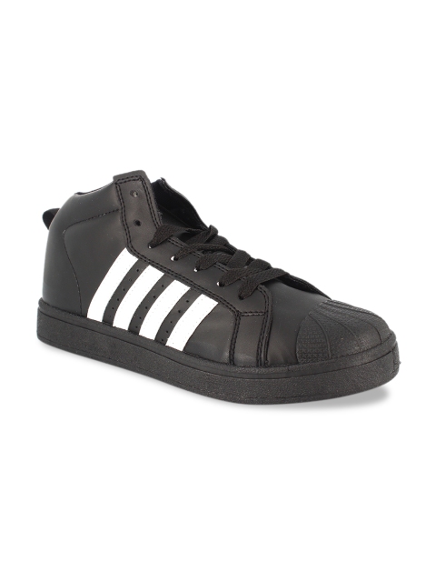 

Sparx Men Black Striped Mid-Top Sneakers