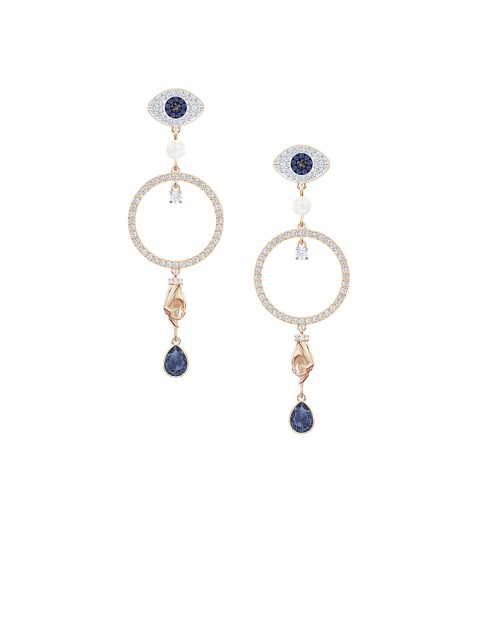 

SWAROVSKI Blue & Rose Gold-Plated Symbolic Hoop Pierced Earrings