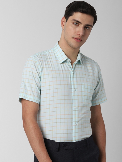 

Peter England Men Blue & Orange Slim Fit Checked Formal Shirt
