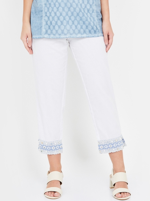 

Colour Me by Melange Women White & Blue Regular Fit Solid Regular Trousers