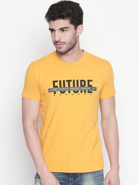 

Mufti Men Yellow Printed Slim Fit Round Neck Pure Cotton T-shirt