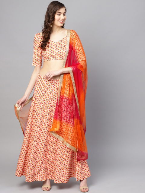 

anayna Orange & Pink Printed Ready to wear Lehenga & Unstitched Blouse with Dupatta