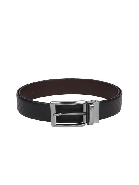 

CHRISTOPOLO Men Black & Brown Textured Genuine Leather Reversible Belt