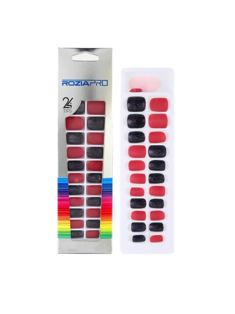 

Rozia Set of 24 Artificial Nail Art Kit with Glue, Maroon