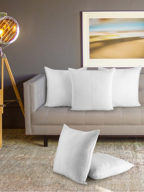 

KLOTTHE Set of 5 White Self Striped Square Cushion Covers