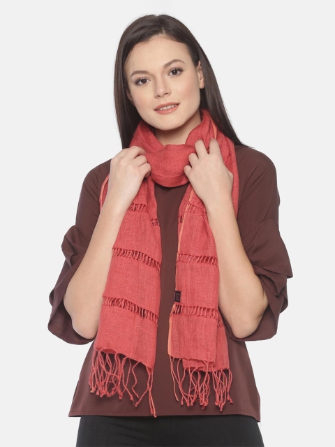 

Linen Club Women Red Linen Woven Design Stole