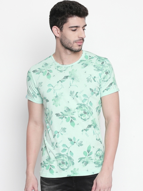 

Mufti Men Sea Green Printed Slim Fit Round Neck Pure Cotton T-shirt