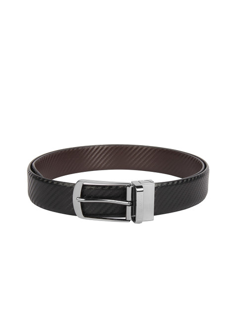 

CHRISTOPOLO Men Black & Brown Textured Leather Reversible Belt