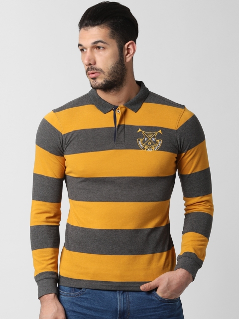 

Peter England Casuals Men Yellow & Grey Striped Polo Collar T-shirt