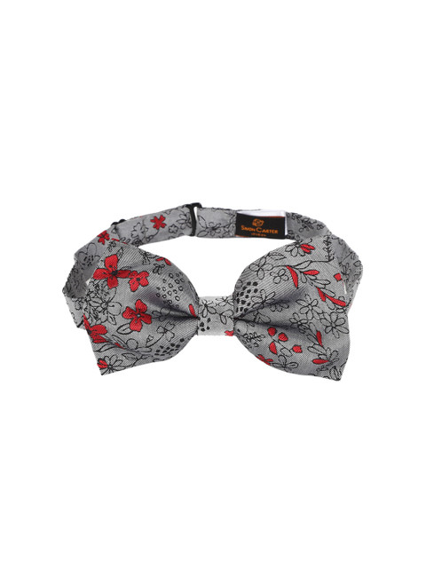 

SIMON CARTER LONDON Grey & Red Woven Design Bow Tie