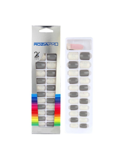 

Rozia Set of 24 Piece Artificial Nail Art Kit with Glue, Grey