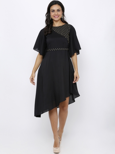 

Soie Women Black Embellished Fit and Flare Dress
