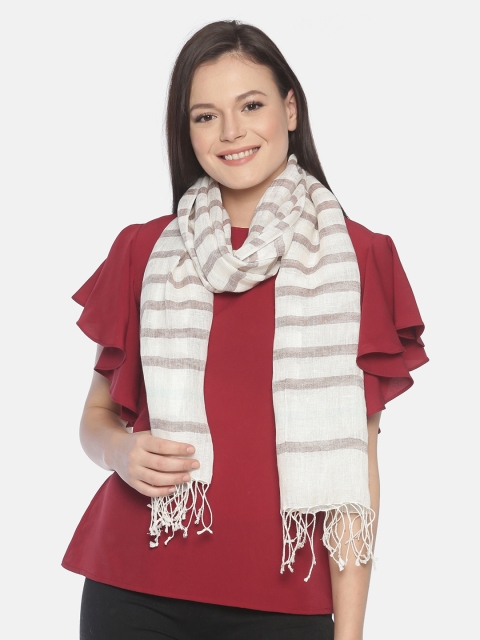 

Linen Club Women Off-White & Brown Linen Striped Stole