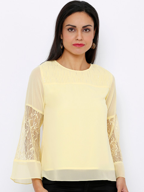 

Soie Women Yellow Solid A-Line Top