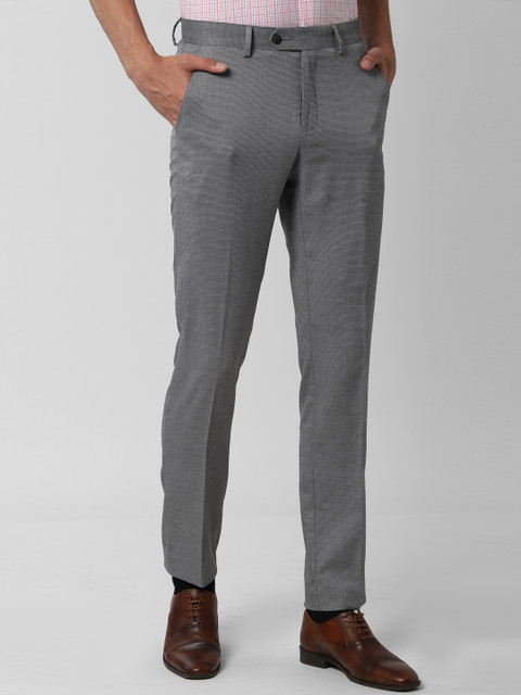 

Peter England Men Grey Slim Fit Self Design Formal Trousers
