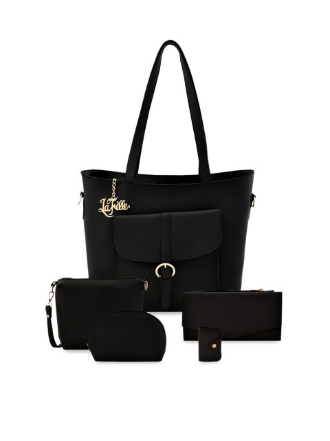 

LaFille Women Set of 5 Black Solid Shoulder Handbag With Wallet & Card Holder