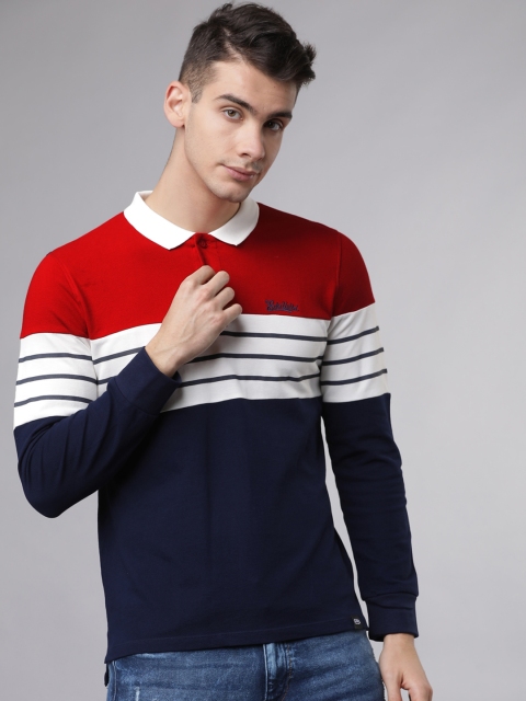 

Ecko Unltd Men Red & Navy Blue Colourblocked Polo Collar T-shirt