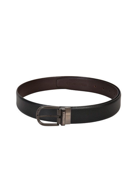 

CHRISTOPOLO Men Black & Brown Textured Leather Reversible Belt