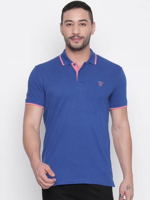 

Mufti Men Blue Solid Polo Collar Slim Fit T-shirt