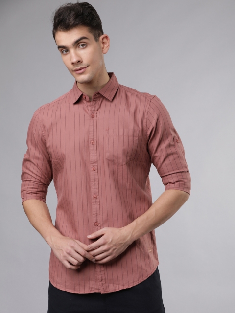 

Ecko Unltd Men Pink Slim Fit Striped Casual Shirt