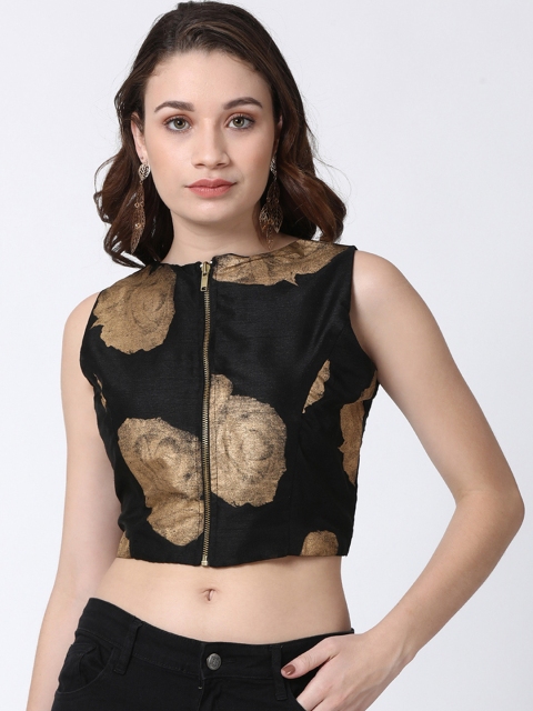 

Ira Soleil Women Black Printed Crop Top
