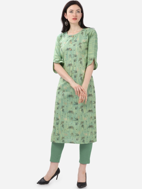 

Kvsfab Women Sea Green & Brown Printed Straight Kurta
