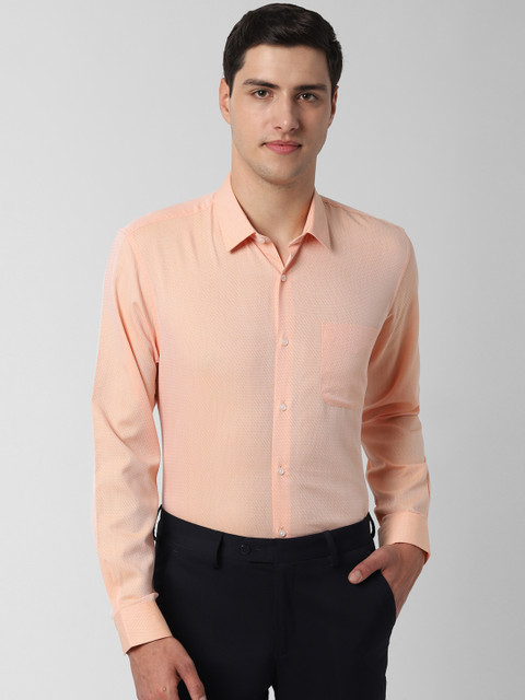 

Peter England Men Orange Slim Fit Self Design Formal Shirt, Peach