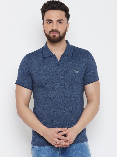 

Okane Men Blue Slim Fit Solid Polo Collar T-shirt