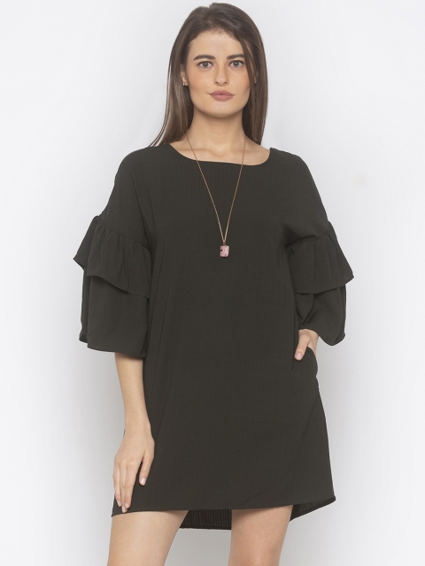 

Iti Women Olive Green Solid A-Line Dress