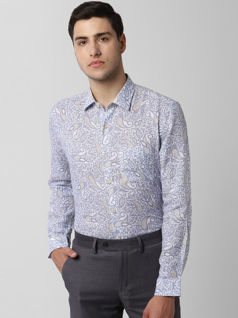 

Peter England Men Blue & White Regular Fit Printed Linen Formal Shirt