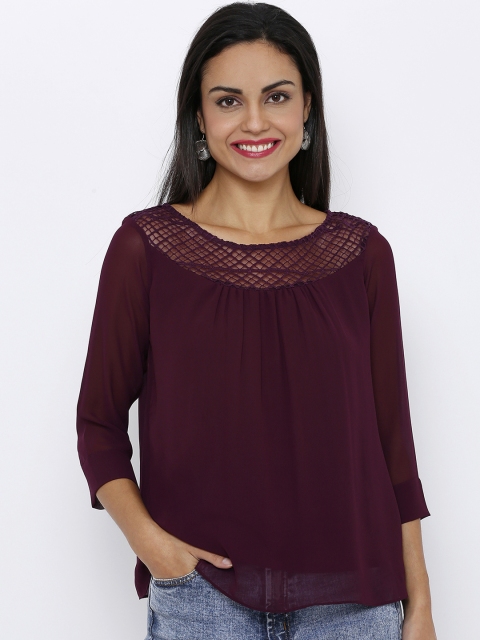 

Soie Women Purple Solid A-Line Top