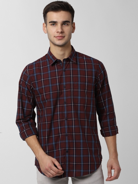 

Peter England Casuals Men Maroon And Blue Slim Fit Checked Casual Shirt