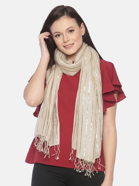 

Linen Club Women Beige & Golden Linen Striped Stole