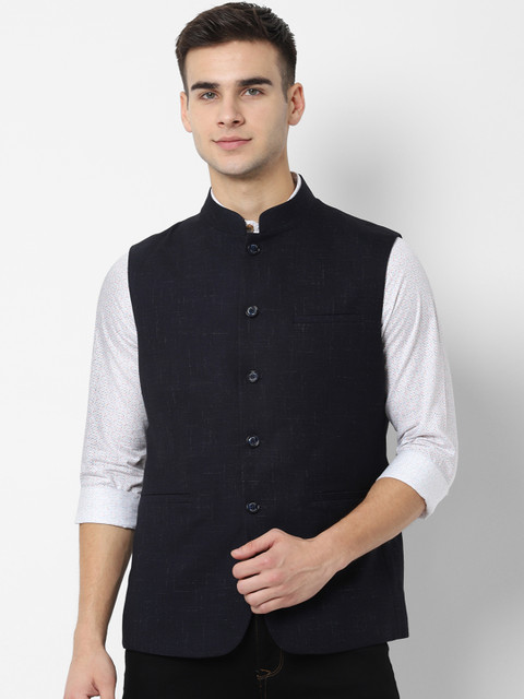 

Allen Solly Men Navy Blue Solid Nehru Jacket