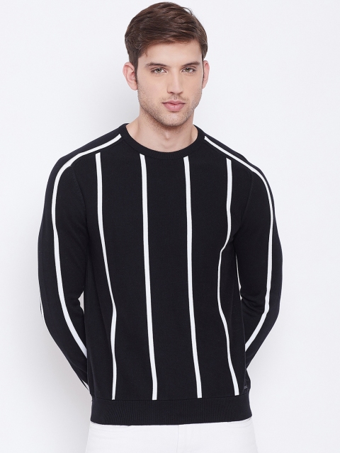 

BLACK BUCK Men Black & White Striped Pullover Sweater