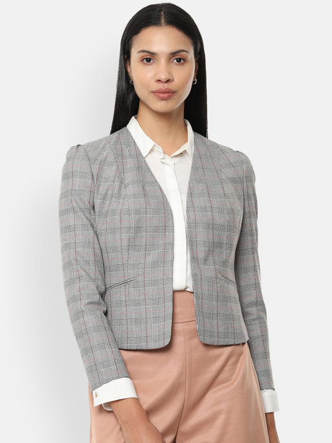 

Van Heusen Woman Grey Checked Single-Breasted Formal Blazer