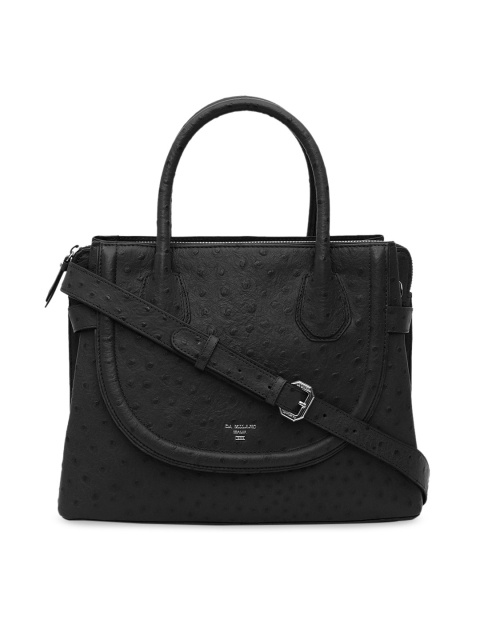 

Da Milano Black Textured Leather Handheld Bag with Detachable Sling Strap