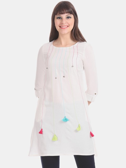 

Karigari Women Off-White Embroidered Straight Kurta