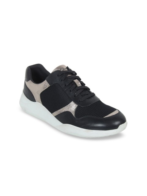 

Clarks Women Black & Silver-Toned Leather Sneakers