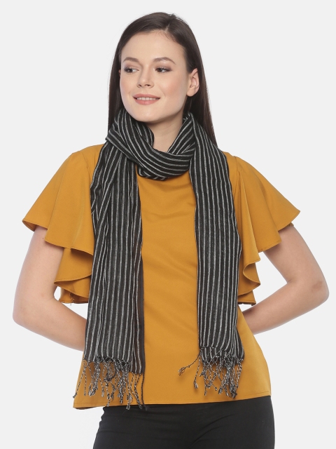 

Linen Club Women Black & Off-White Linen Striped Stole