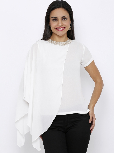 

Soie Women White Solid Cape Top