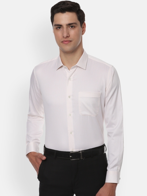 Van Heusen Men Cream-Coloured Slim Fit Self Design Formal Shirt