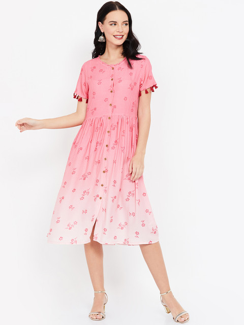 

Colour Me by Melange Women Pink Floral Printed Fit and Flare Dress